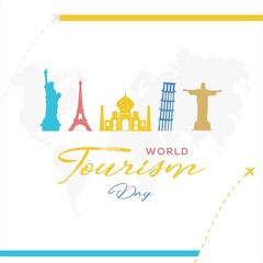 World Tourism Day Poster. Illustration of Tourism Places with Vector Background
