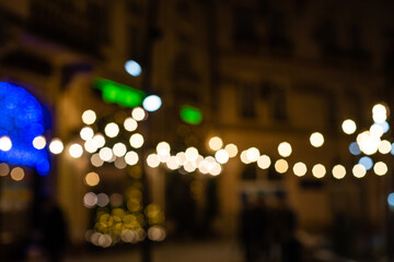 Defocused ligths of blue Christmas tree background