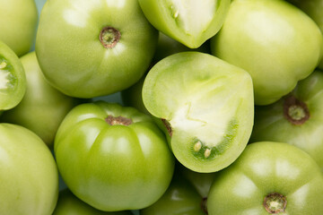 Green tomatoes for conservation. Unripe tomatoes for harvesting.