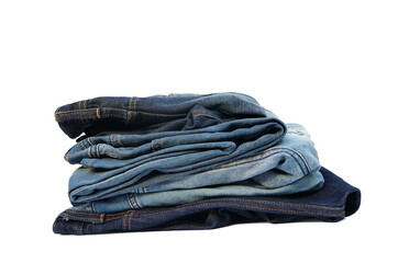 Jeans trousers stack isolated on white background with clipping path..
