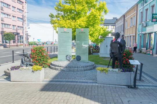 Garwolin, Poland - June 15, 2021: Square with monument to Prince Janusz I, which commemorates the granting of city rights to Garwolin in 1423.