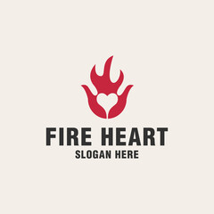 Fire heart logo template on monogram style