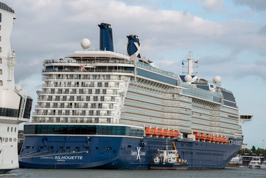 Southaampton, England, UK. 2021. Cruise ship Celebrity Silhouette alongside in the port of Southampton.