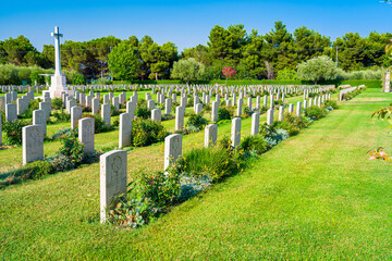 Canadian War Cemetery Moro River Ortona, Trabocchi Coast, Abruzzo, Italy - Tombstones in the Canadian cemetery of soldiers who fell during the Second World War in Ortona