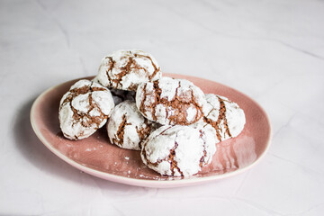 chocolate cookies with white background selective focus