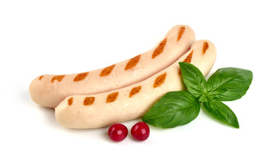 Grilled munich sausages, isolated on white background.