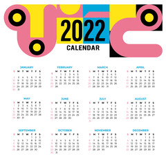 2022 calendar template with retro design. Vector illustration.
