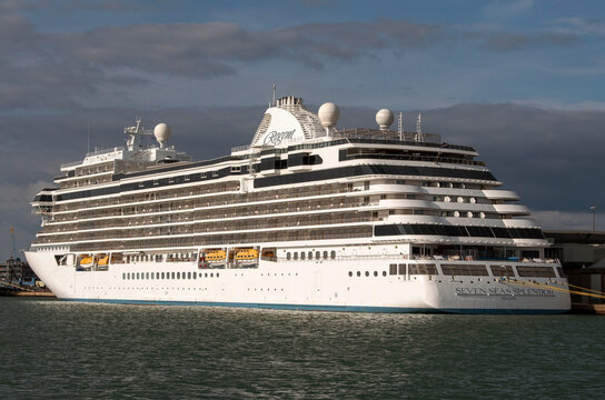 Southampton, England, UK. 2021. Cruise ship Seven Seas Splendor alonside her berth in the Port of Southampton.