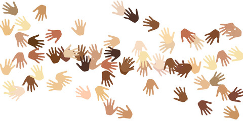 Human hands of various skin tone silhouettes. Elections concept. Multinational