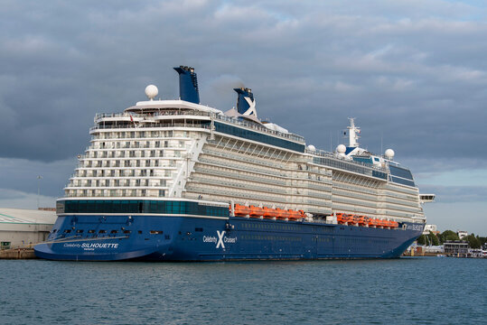 Southaampton, England, UK. 2021. Cruise ship Celebrity Silhouette alongside in the port of Southampton.