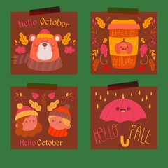 pack autumn cards vector design illustration