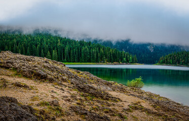 Durmitor national park black lake in stormy weather