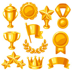 Awards and trophy icons set. Reward items sports or corporate competitions.