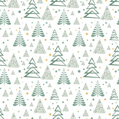 Sketch Christmas Tree Seamless Pattern, New Year Background