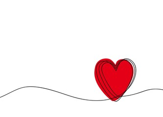 Continuous one line heart. Hand drawn minimal love icon, abstract red heart, doodle single line romance symbol. Vector art design