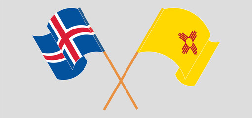 Crossed and waving flags of Iceland and the State of New Mexico