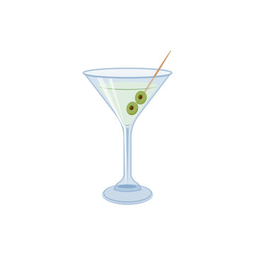 Alcoholic cocktail in a martini glass, vector illustration isolated on white background