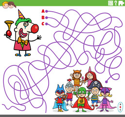 maze game with cartoon clown and children