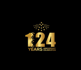 Celebration of Festivals Days 124 Year Anniversary, Invitations, Party Events, Company Based, Banners, Posters, Card Material, Gold Colors Design