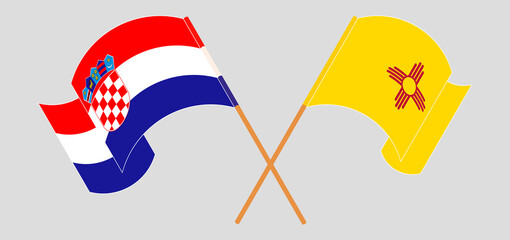 Crossed and waving flags of Croatia and the State of New Mexico