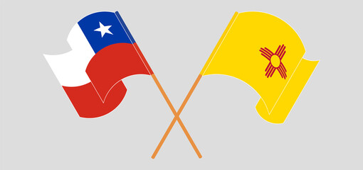 Crossed and waving flags of Chile and the State of New Mexico