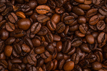 Coffee Beans Close Up. Closeup of coffee. Brown cafe macro food. 