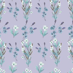 Fototapeta na wymiar watercolor illustration seamless pattern ,botanical print of wild watercolor flowers on light background,for wallpaper,fabric or furniture
