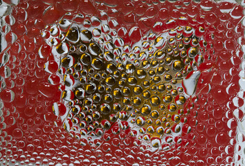 Black-gold spheres are located against the red background with white silhouette of butterfly. Abstract fantasy. 3D render.