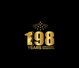 Celebration of Festivals Days 198 Year Anniversary, Invitations, Party Events, Company Based, Banners, Posters, Card Material, Gold Colors Design