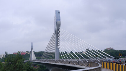 Durgam Cheruvu Cable Bridge connecting Jubilee Hills with Financial District, Hyderabad, Telangana,...