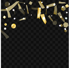 Gold confetti. Vivid blur effect. Festive foil. Great design for any purpose. Holiday, birthday. Gold glitter.