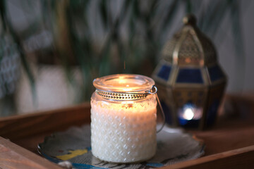 lights candles. Mental health, self care, No stress, healthy habit, mindfulness lifestyle, anxiety relief concept.