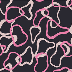 Abstract geometric seamless pattern. Curved round shapes. Outline drawn rings. Simple modern ornament. Basic shapes, simple rounded, smooth forms.