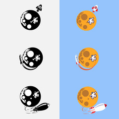 rocket logo design template.Rocket takes off from the surface of the moon or another planet.