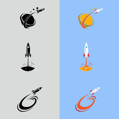 Launch, rocket, startup icon. Vector illustration. A rocket flying around the moon © Bintang Aji