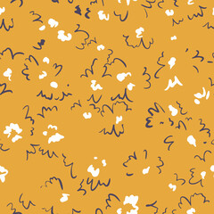 Minimalistic floral seamless pattern. Outline contour lines forming flower buds in bloom.  Simple geometric shapes as curved lines. Sketch line drawing. Spring nature ornament.