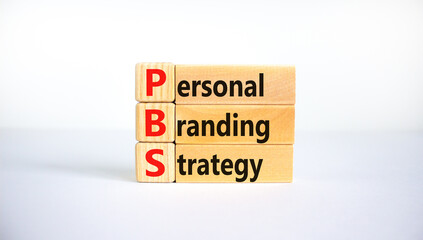 PBS, Personal branding strategy symbol. Concept words PBS, Personal branding strategy on wooden blocks on a beautiful white background. Business, PBS, Personal branding strategy concept. Copy space.