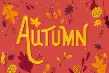 hand drawn autumn background with leaves vector design illustration