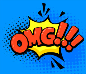 Comic speech bubble with OMG text. Cartoon illustration in retro pop art style.