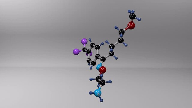 Fluvoxamine molecule. Molecular structure of fluvoxaminum, antidepressant, antiobsessive-compulsive, and anxiolytic compound investigated as a treatment for COVID-19. Alpha channel.