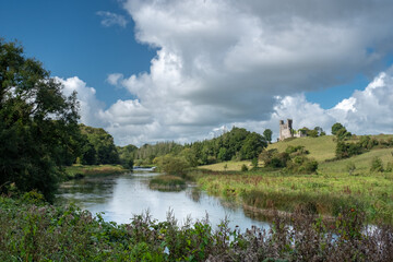 Fototapeta na wymiar Dunmoe castle ruins on the hill over river Boyne. Navan, Co. Meath, Ireland. September 19, 2021