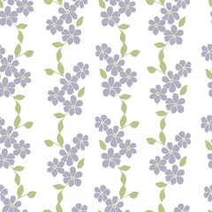 Purple flowers seamless pattern on white background