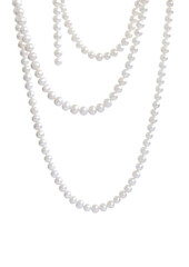 Hanging natural pearl necklace, isolated on white