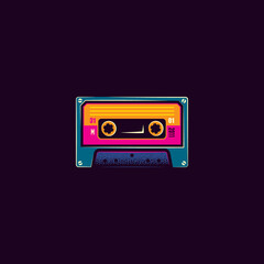 Original vector illustration in vintage style. An icon of an old retro audio cassette. T-shirt design.