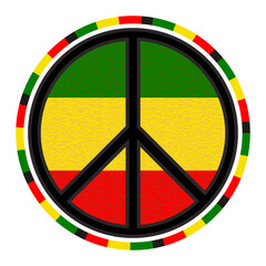 Pacific Symbol on Rastaman Flag Background. Vector Round Emblem.