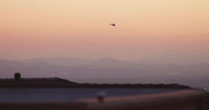 Los Angeles Police Department Helicopter Flying Through the Sky. LAPD, Sunset