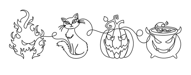 Halloween set in a hand drawn linear style. 