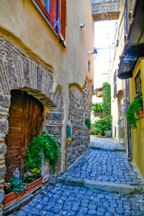 Fototapeta na wymiar A narrow street in Nemi, a medieval town overlooking a lake in the province of Rome, Italy.