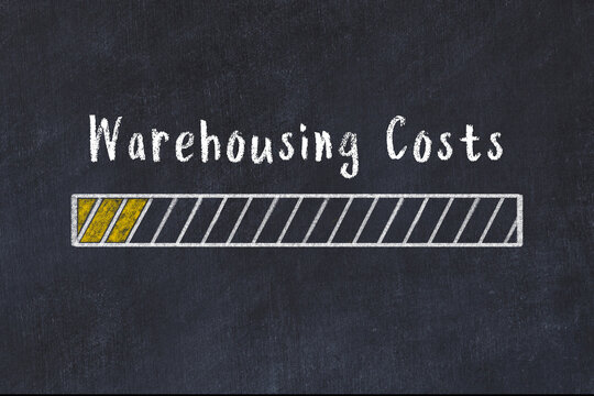 Logistics low KPI concept. Chalk progress bar and inscription Warehousing Costs