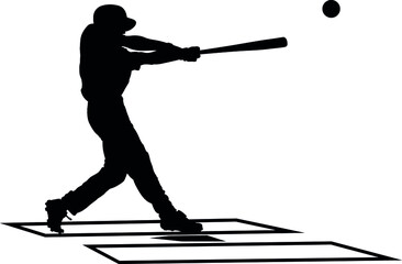 Baseball batter in ready position to playing on the Home Plate position. Baseball batter at work on baseball field. detailed realistic silhouette